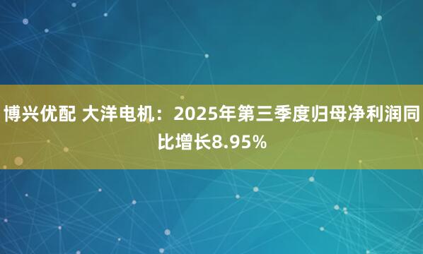 博兴优配 大洋电机：2025年第三季度归母净利润同比增长8.95%