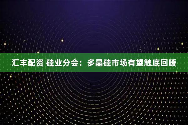 汇丰配资 硅业分会：多晶硅市场有望触底回暖